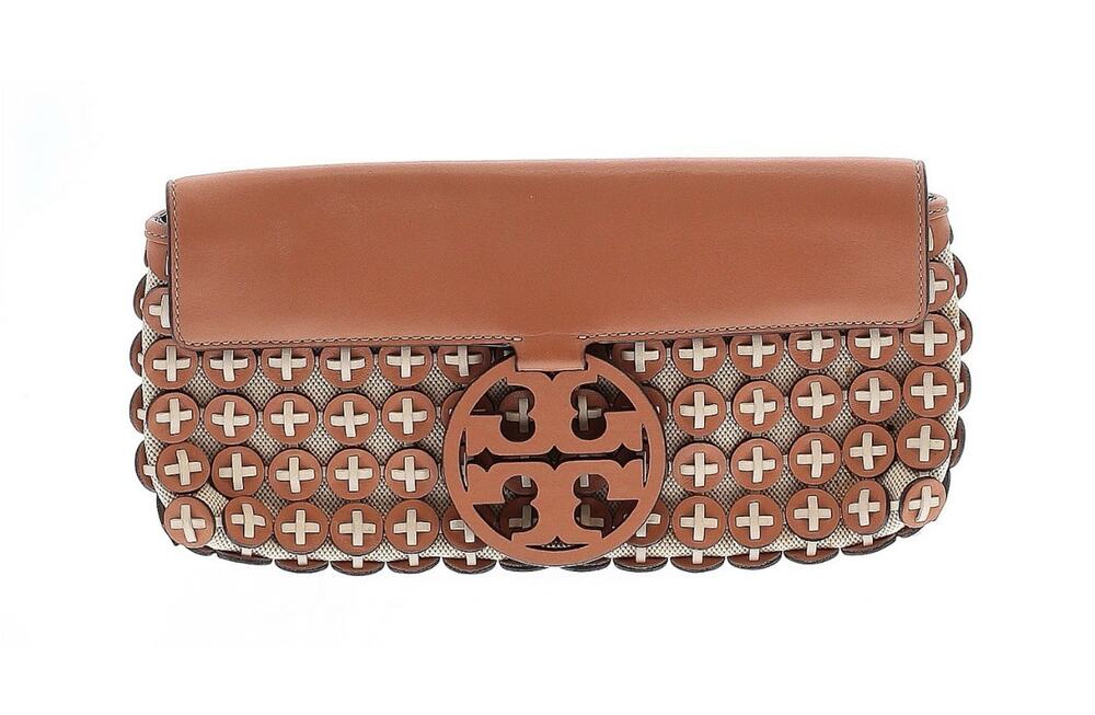 Tory Burch Miller Leather Chainmail Clutch - Brown Magnet
